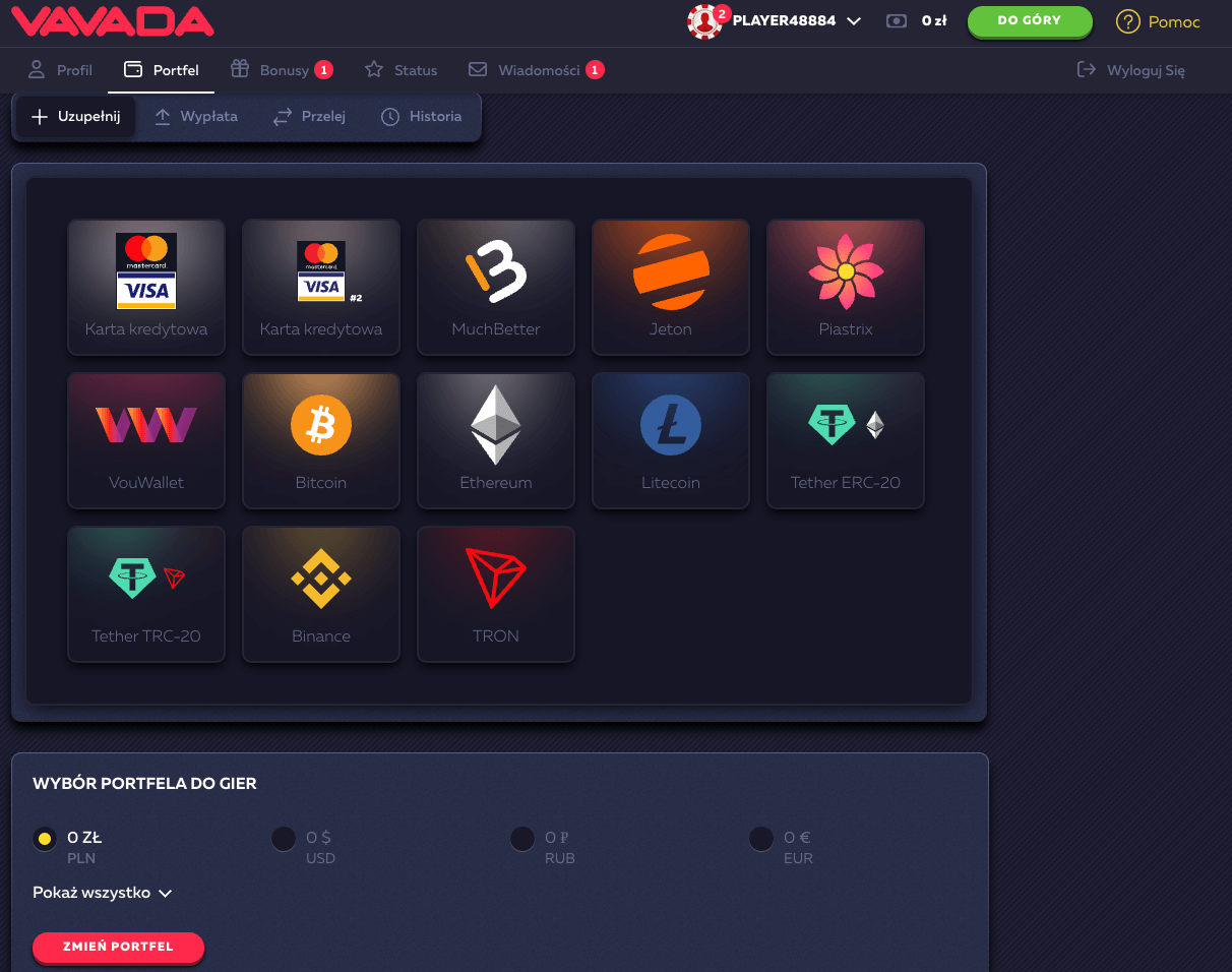 Vavada Casino — metody płatności: BLIK, Visa, Mastercard, kryptowaluty